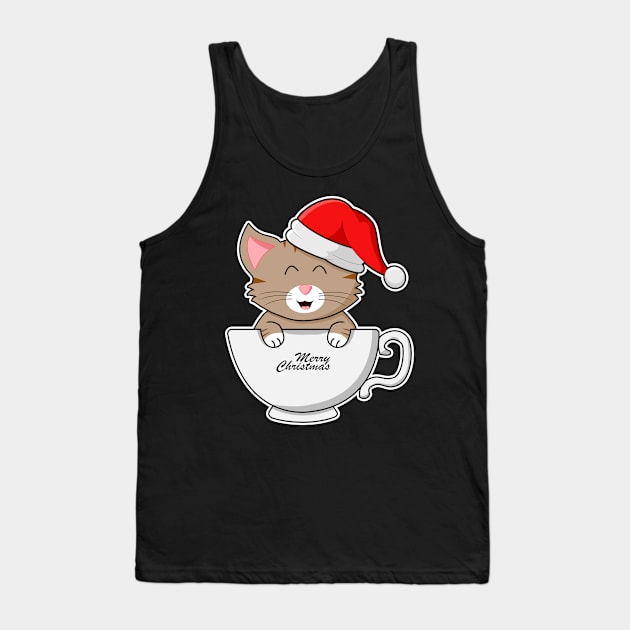 Christmas Cat Smiling With Santa Hat in A Cup Tank Top by auviba-design